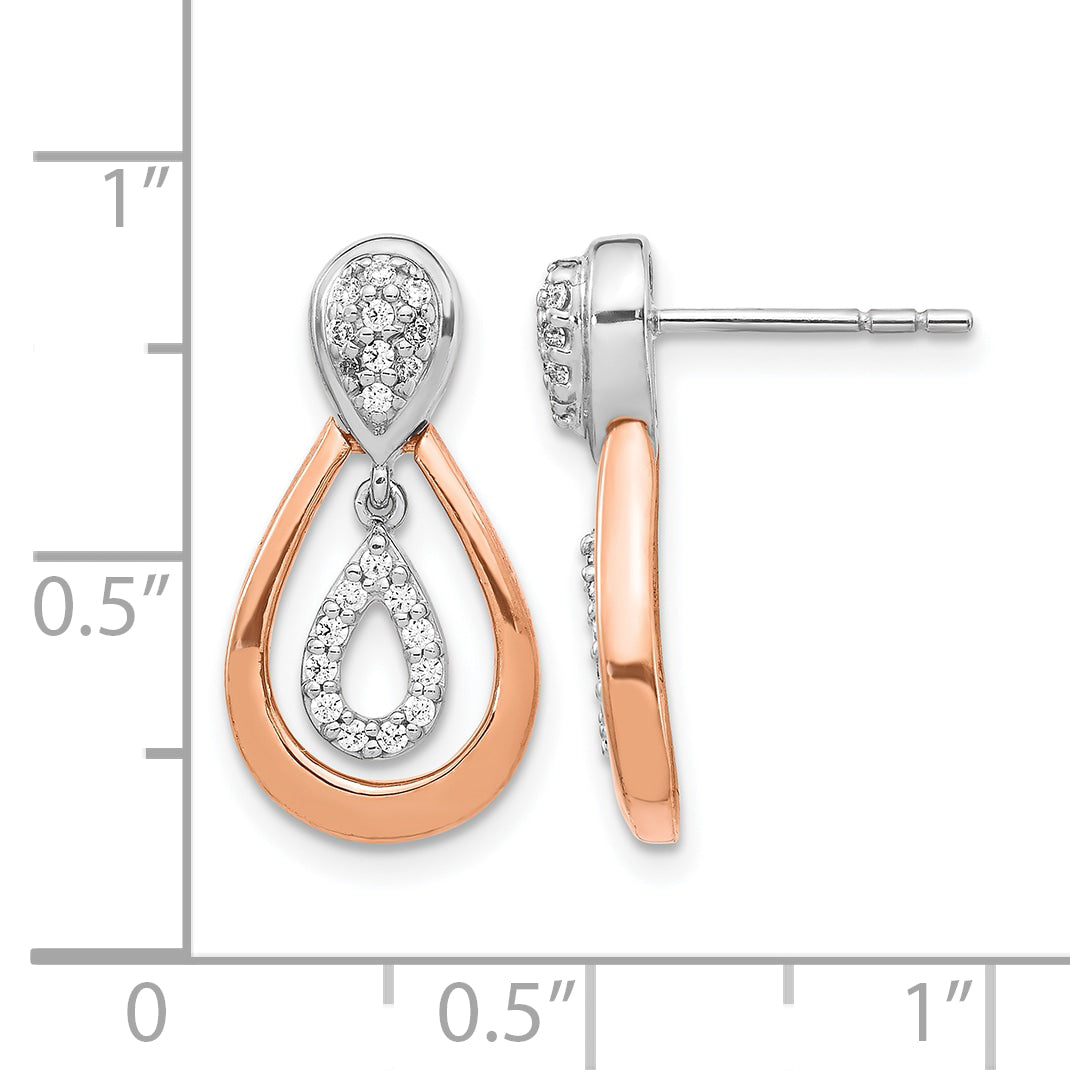 14k White, Rose Gold 1/5 CT Diamond Teardrop Post Dangle Earrings