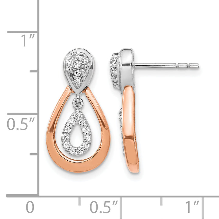 14k White, Rose Gold 1/5 CT Diamond Teardrop Post Dangle Earrings