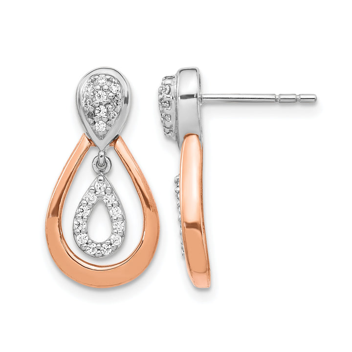 14k White, Rose Gold 1/5 CT Diamond Teardrop Post Dangle Earrings