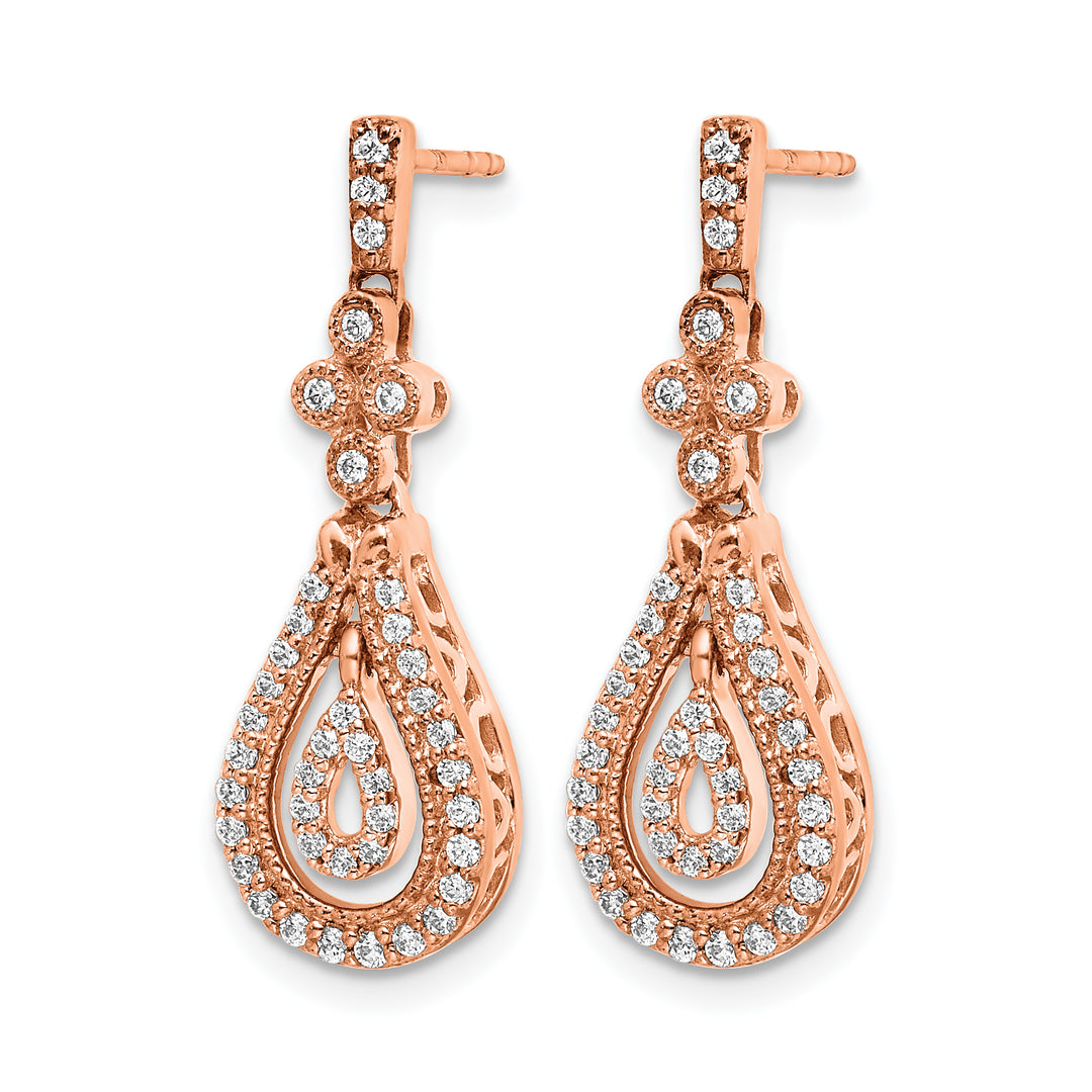14k Rose Gold Polished 3/8 CT Diamond Teardrop Dangle Post Earrings