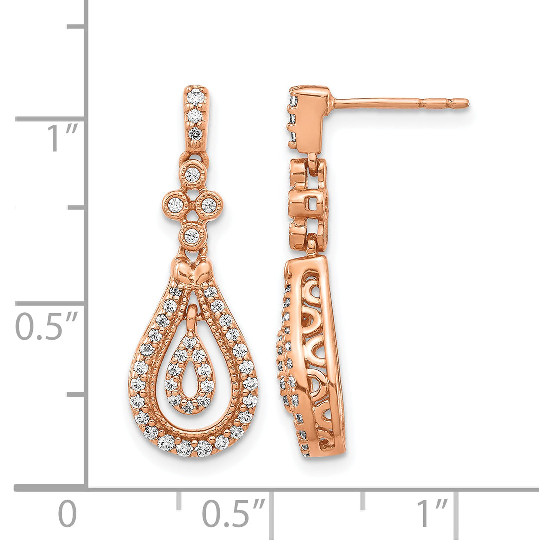 14k Rose Gold Polished 3/8 CT Diamond Teardrop Dangle Post Earrings