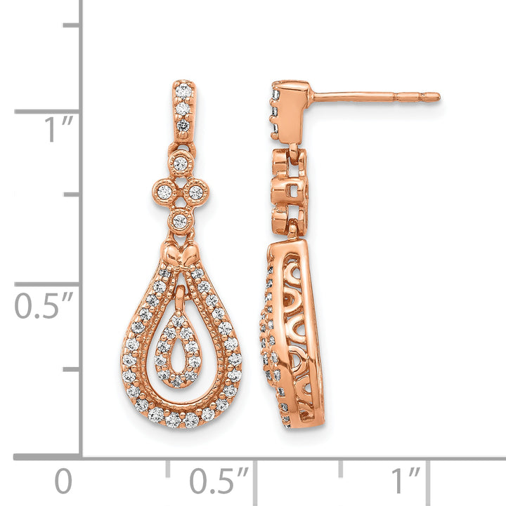 14k Rose Gold Polished 3/8 CT Diamond Teardrop Dangle Post Earrings