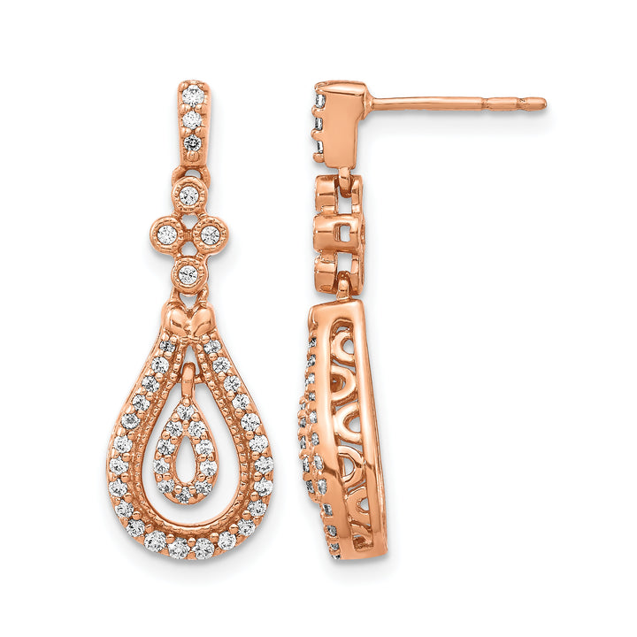 14k Rose Gold Polished 3/8 CT Diamond Teardrop Dangle Post Earrings