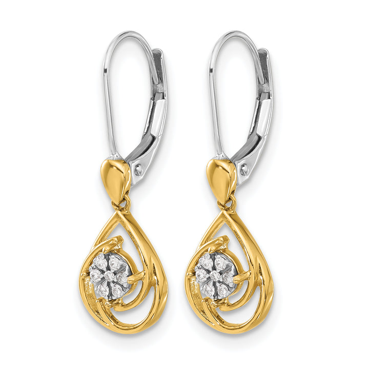 14k Two-tone 1/15 CT Diamond Teardrop Dangle Leverback Earrings