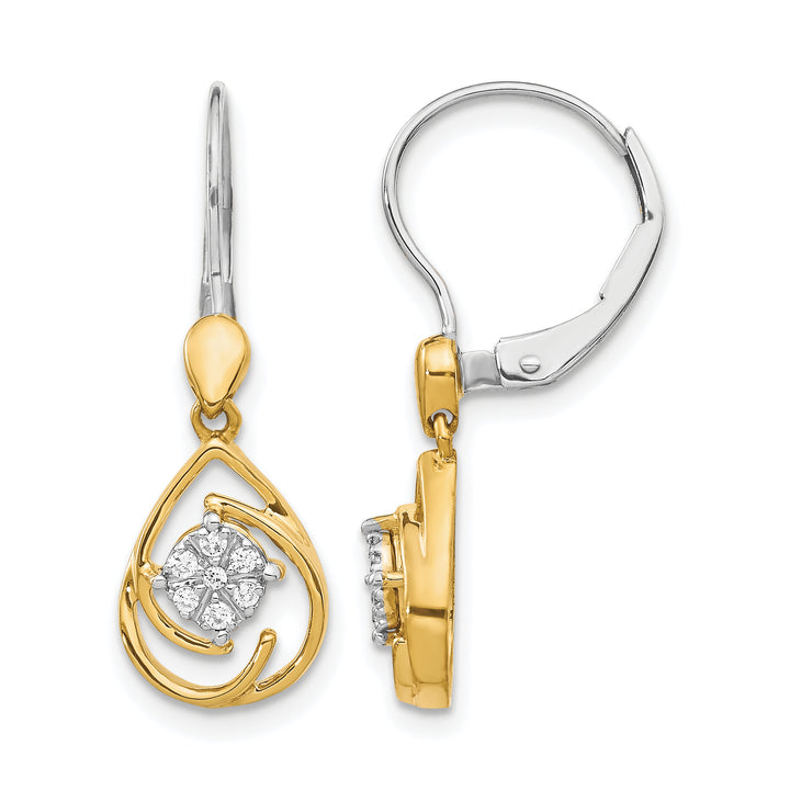 14k Two-tone 1/15 CT Diamond Teardrop Dangle Leverback Earrings