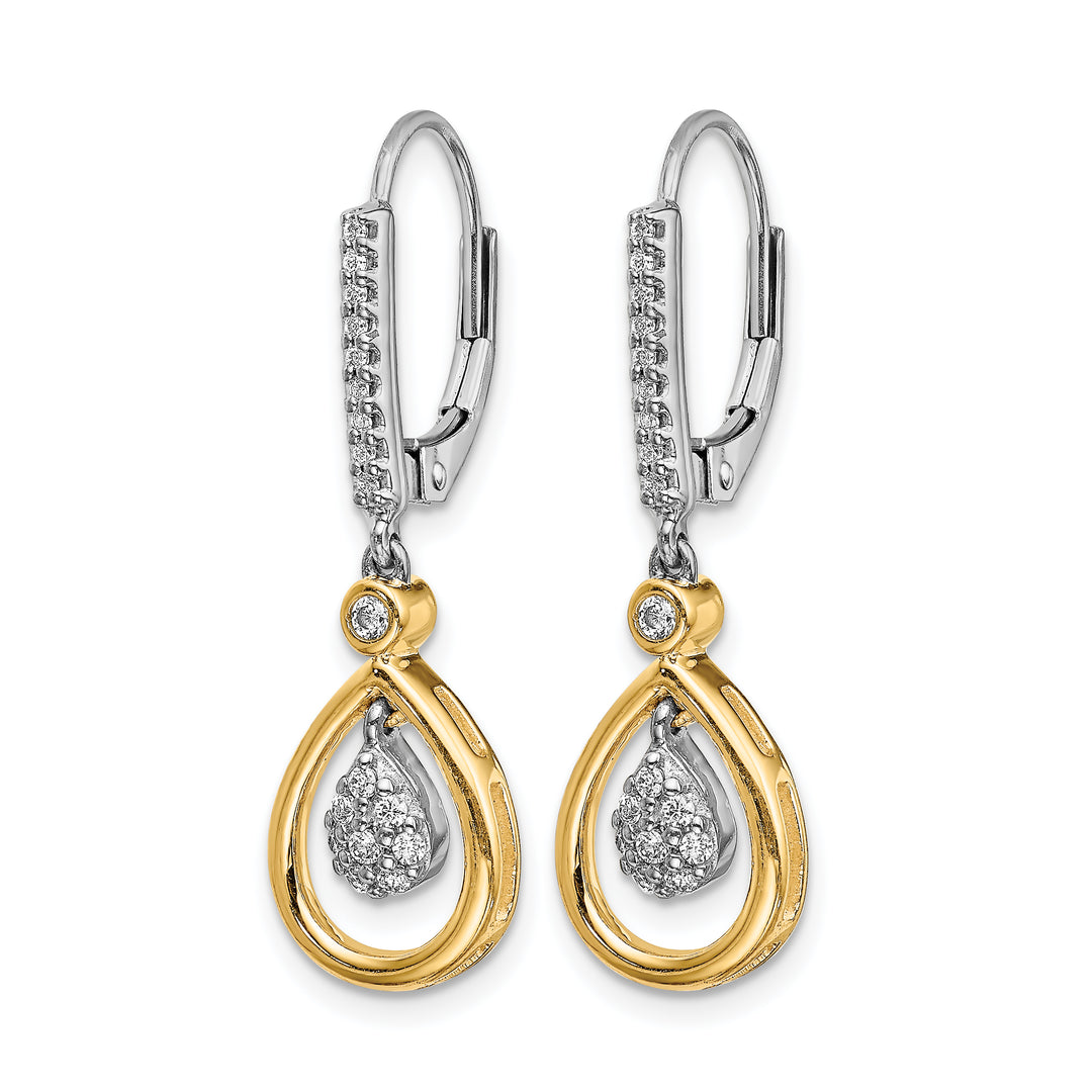 14k Two Tone Gold 1/4 CT Diamond Oval Cluster Leverback Earrings
