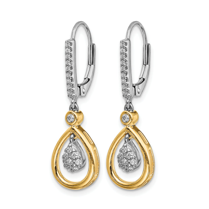 14k Two Tone Gold 1/4 CT Diamond Oval Cluster Leverback Earrings