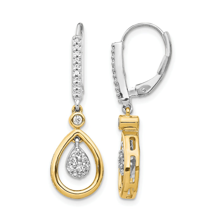 14k Two Tone Gold 1/4 CT Diamond Oval Cluster Leverback Earrings