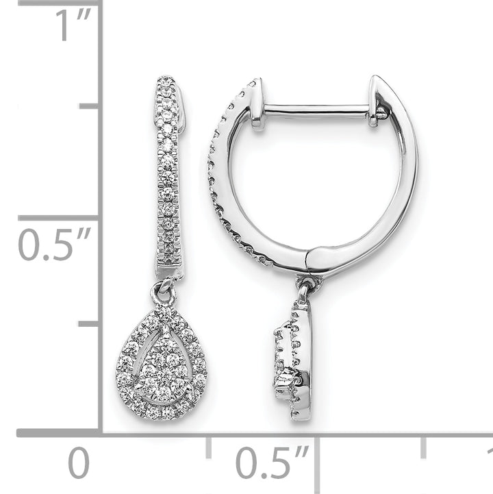 14k White Gold 1/4 CT Diamond Teardrop Cluster Hinged Hoop Earrings