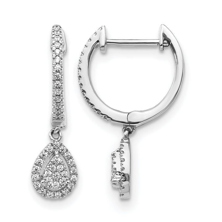 14k White Gold 1/4 CT Diamond Teardrop Cluster Hinged Hoop Earrings