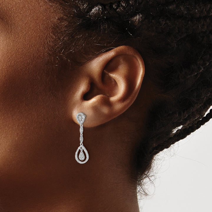 14k White Gold Teardrop 1/4 CT Diamond Dangle Post Earrings