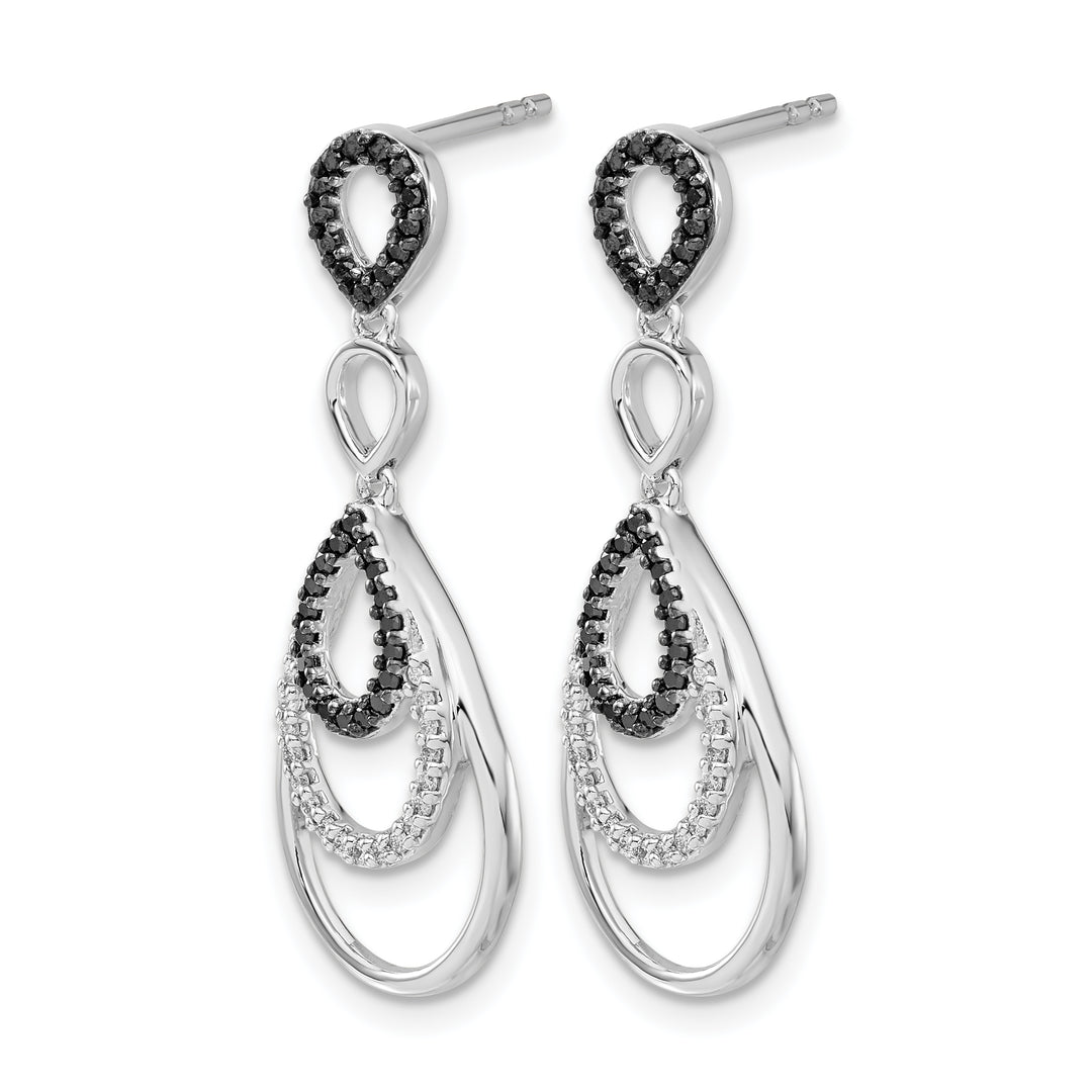 14k White Gold 3/8 CT Black and White Diamond Teardrop Dangle Post Earrings