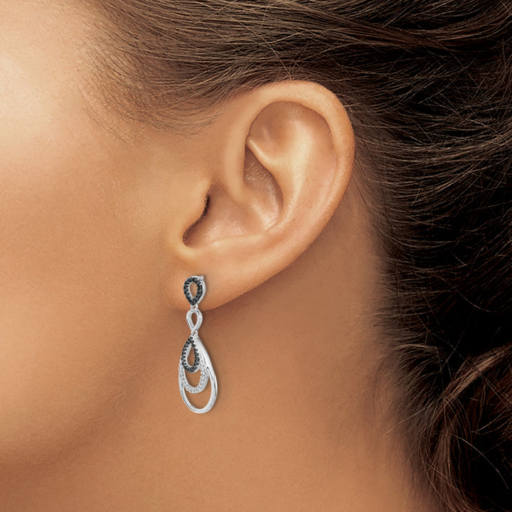 14k White Gold 3/8 CT Black and White Diamond Teardrop Dangle Post Earrings