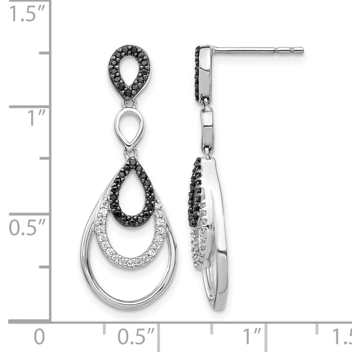 14k White Gold 3/8 CT Black and White Diamond Teardrop Dangle Post Earrings
