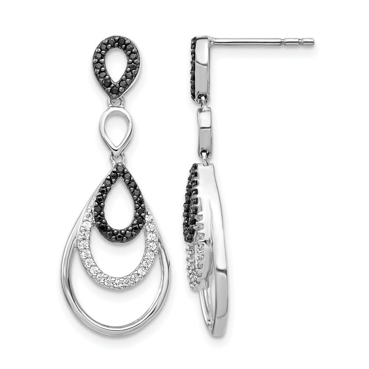 14k White Gold 3/8 CT Black and White Diamond Teardrop Dangle Post Earrings