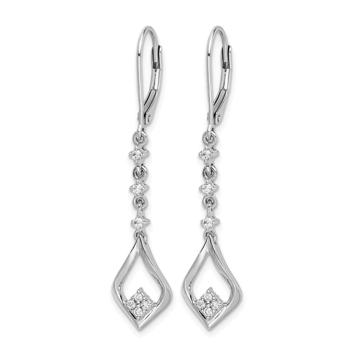14k White Gold 1/5 CT Diamond Long Dangle Leverback Earrings