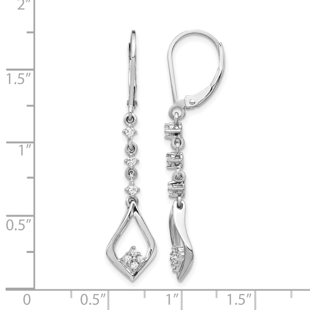 14k White Gold 1/5 CT Diamond Long Dangle Leverback Earrings