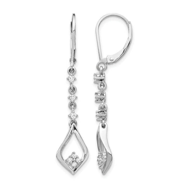 14k White Gold 1/5 CT Diamond Long Dangle Leverback Earrings