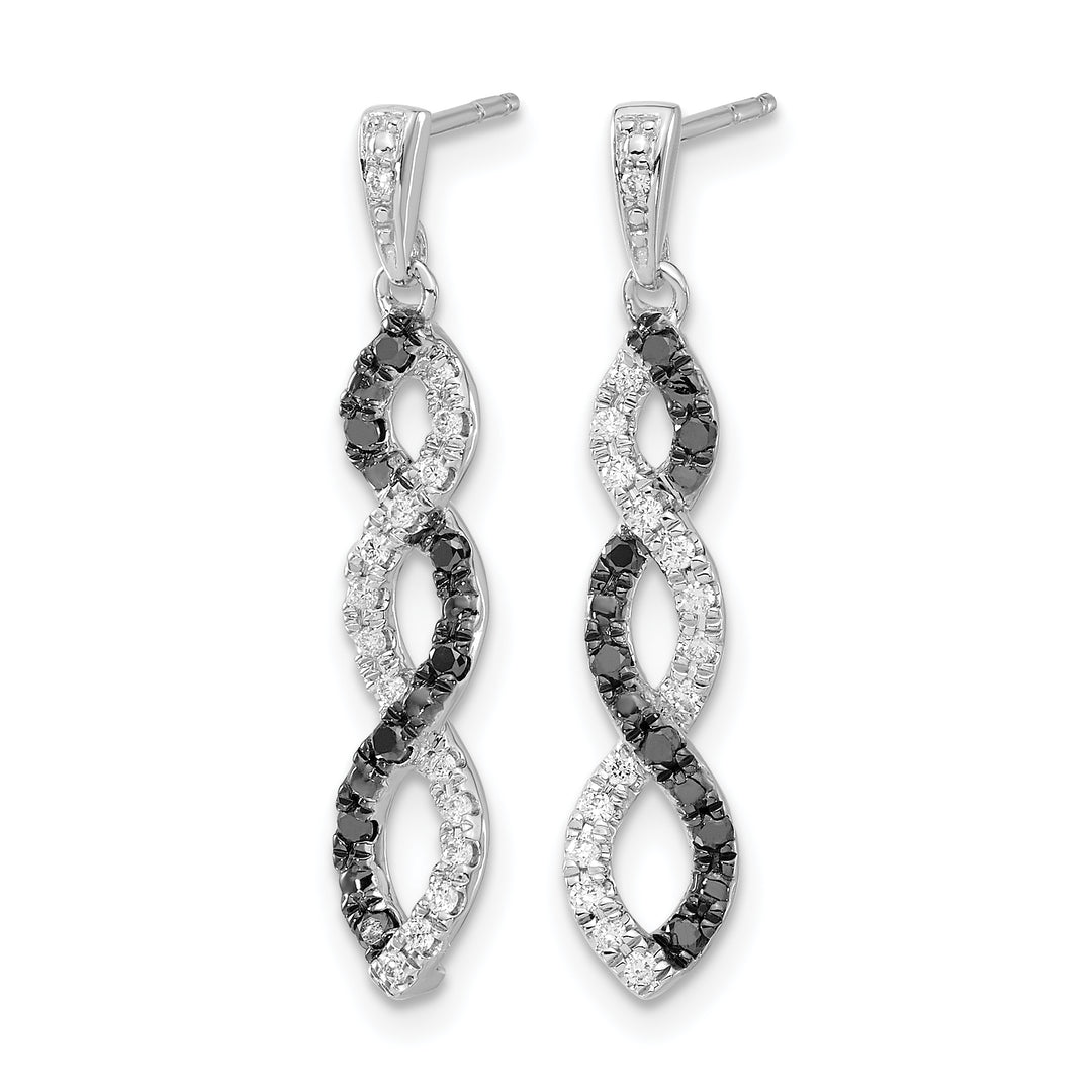 14k White Gold 1/3 CT Black White Diamond Twisted Dangle Post Earrings