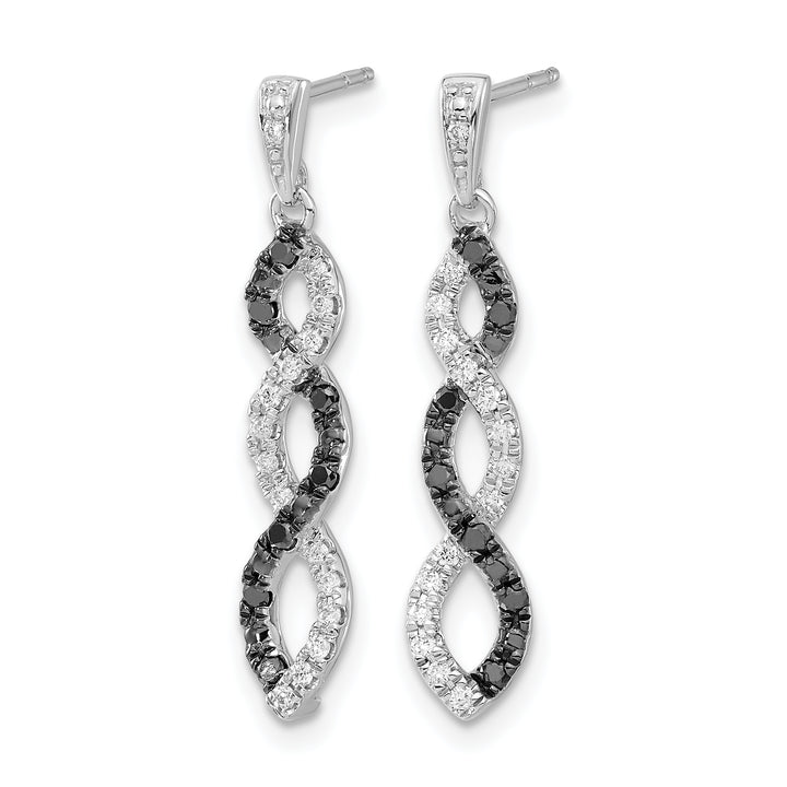 14k White Gold 1/3 CT Black White Diamond Twisted Dangle Post Earrings