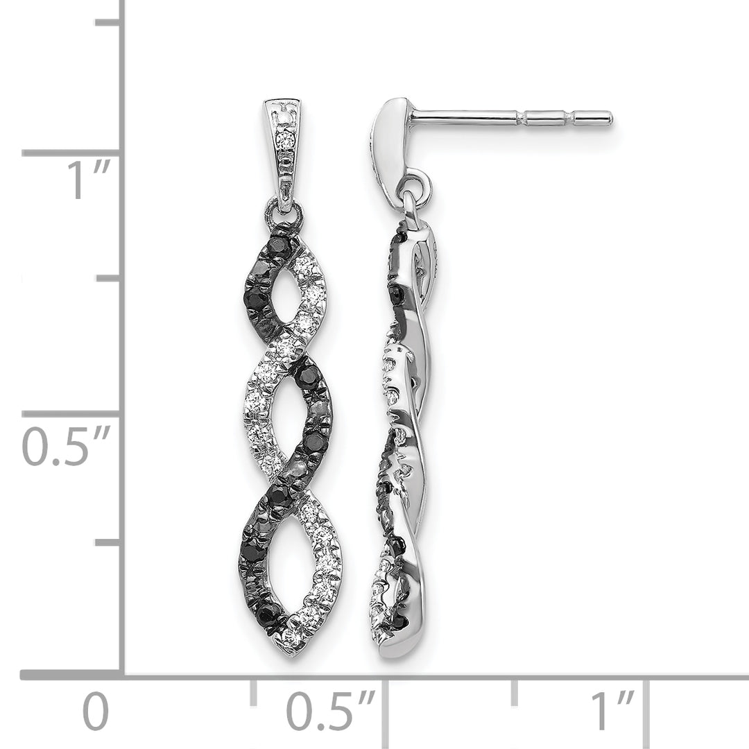14k White Gold 1/3 CT Black White Diamond Twisted Dangle Post Earrings
