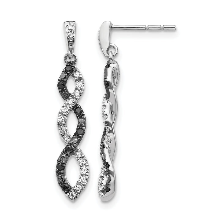 14k White Gold 1/3 CT Black White Diamond Twisted Dangle Post Earrings