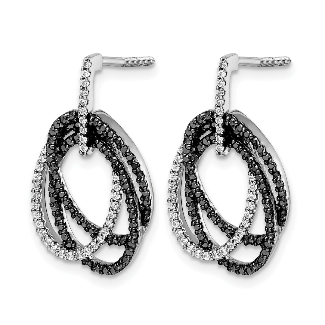 14k White Gold 1/2 CT White Black Diamond Ovals Dangle Post Earrings