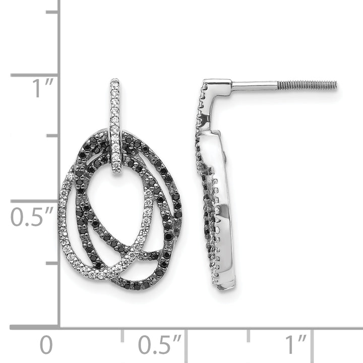 14k White Gold 1/2 CT White Black Diamond Ovals Dangle Post Earrings