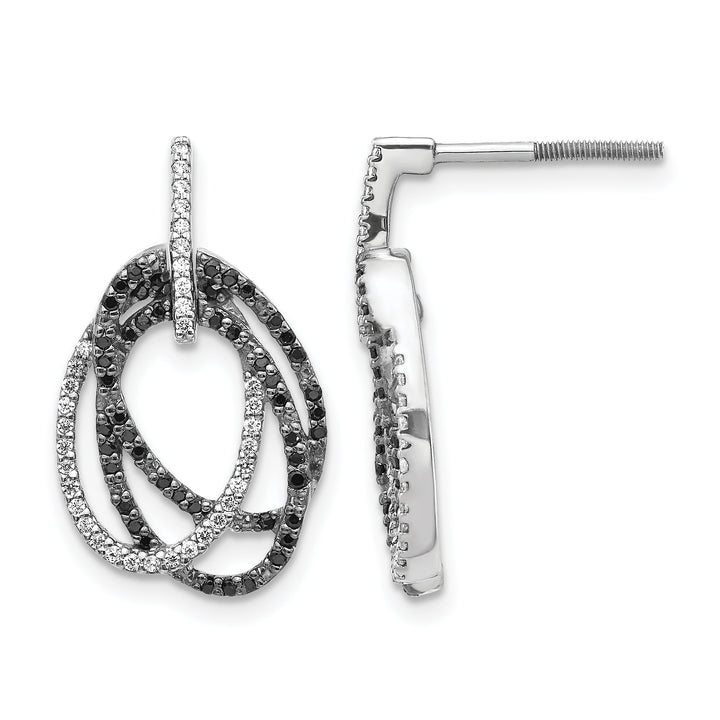14k White Gold 1/2 CT White Black Diamond Ovals Dangle Post Earrings