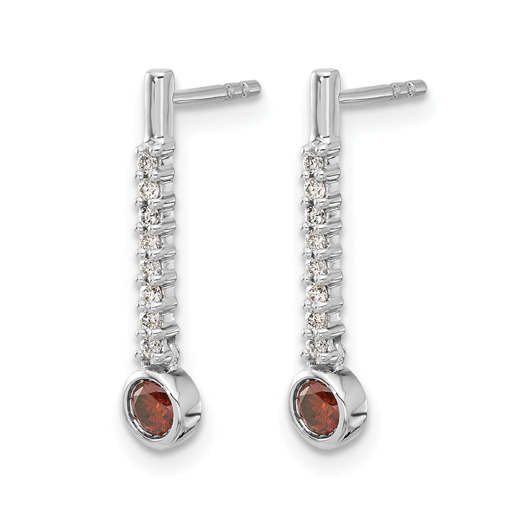 14k White Gold 1/3 CT Red/White Diamond Drop Dangle Post Earrings
