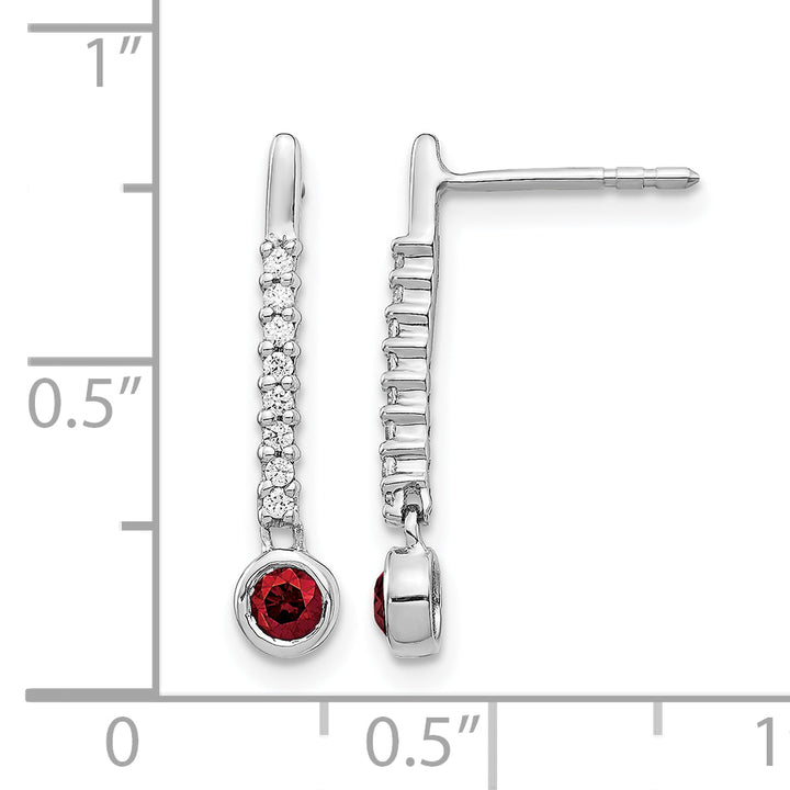 14k White Gold 1/3 CT Red/White Diamond Drop Dangle Post Earrings