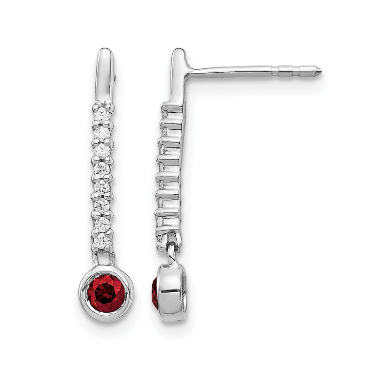 14k White Gold 1/3 CT Red/White Diamond Drop Dangle Post Earrings