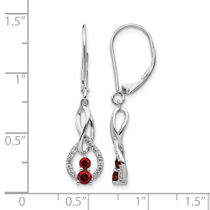 14k White Gold 1/2 CT Red/White Diamond Leverback Earrings