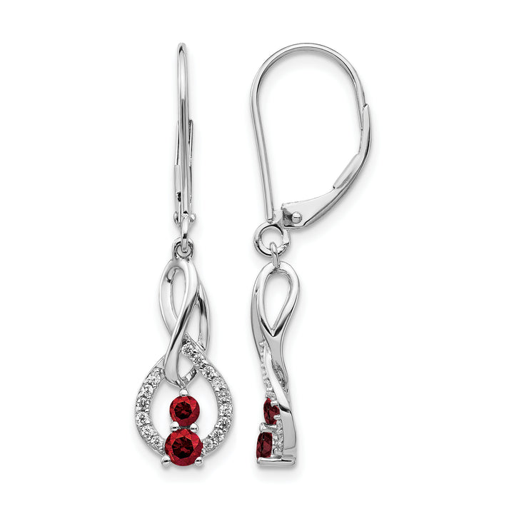 14k White Gold 1/2 CT Red/White Diamond Leverback Earrings