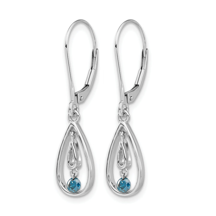 14k White Gold 1/8 CT Blue Diamond Teardrop Leverback Earrings