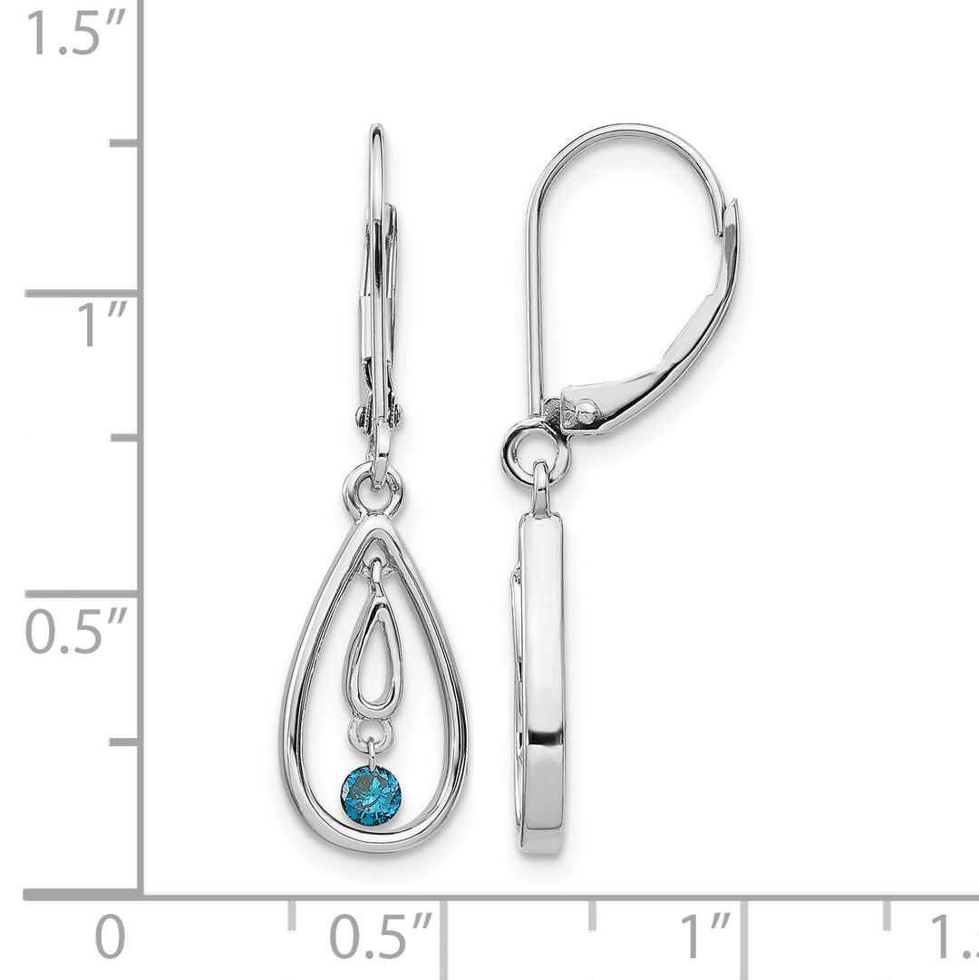 14k White Gold 1/8 CT Blue Diamond Teardrop Leverback Earrings