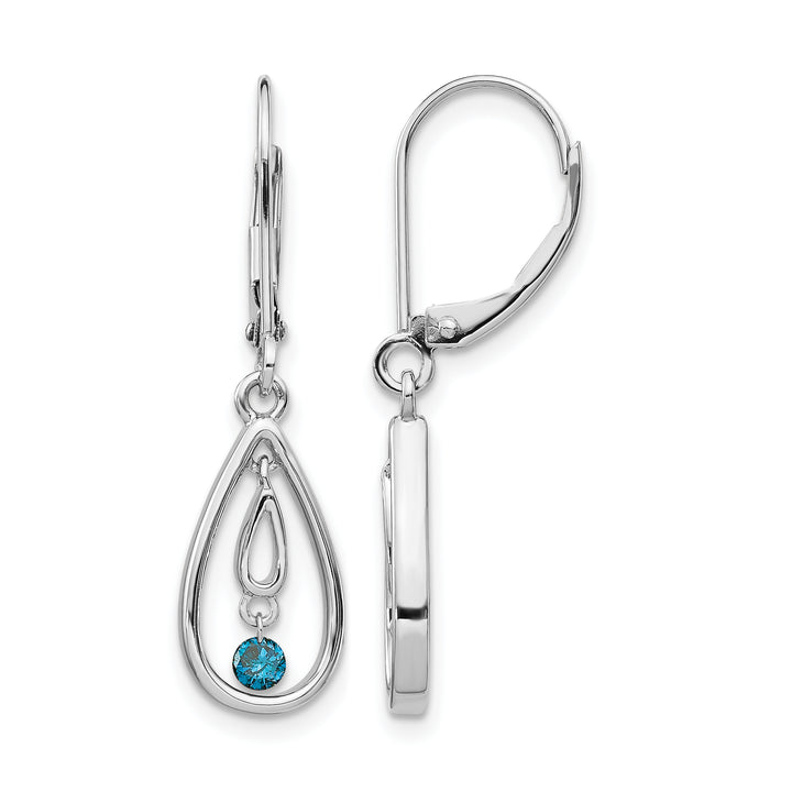 14k White Gold 1/8 CT Blue Diamond Teardrop Leverback Earrings