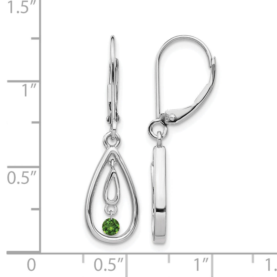 14k White Gold 1/8 CT Green Diamond Teardrop Leverback Earrings