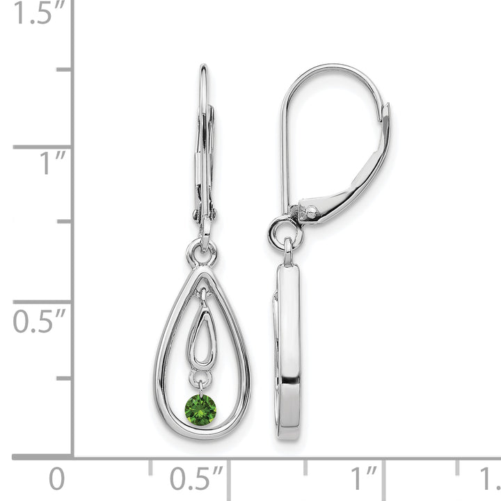 14k White Gold 1/8 CT Green Diamond Teardrop Leverback Earrings
