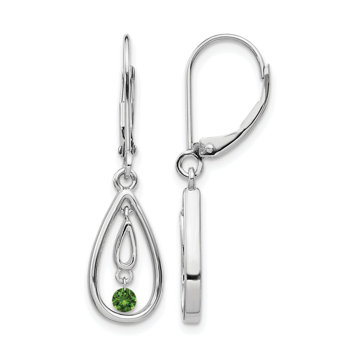 14k White Gold 1/8 CT Green Diamond Teardrop Leverback Earrings