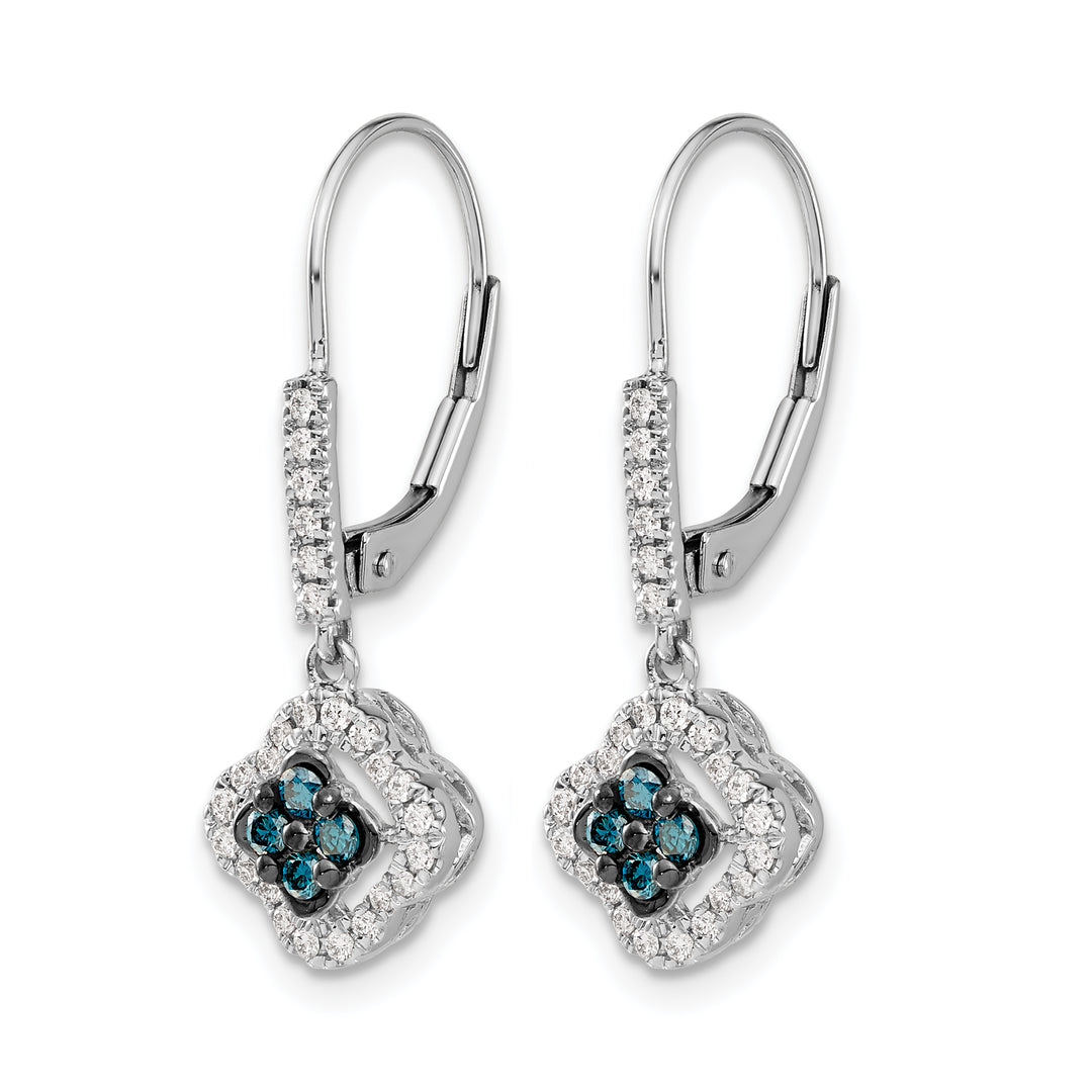 14k White Gold 3/8 CT White Blue Diamond Dangle Leverback Earrings