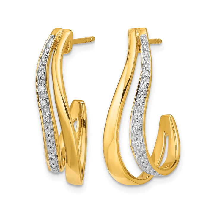 14k Yellow Gold 1/15 CT Diamond Fancy J-Hoop Post Earrings