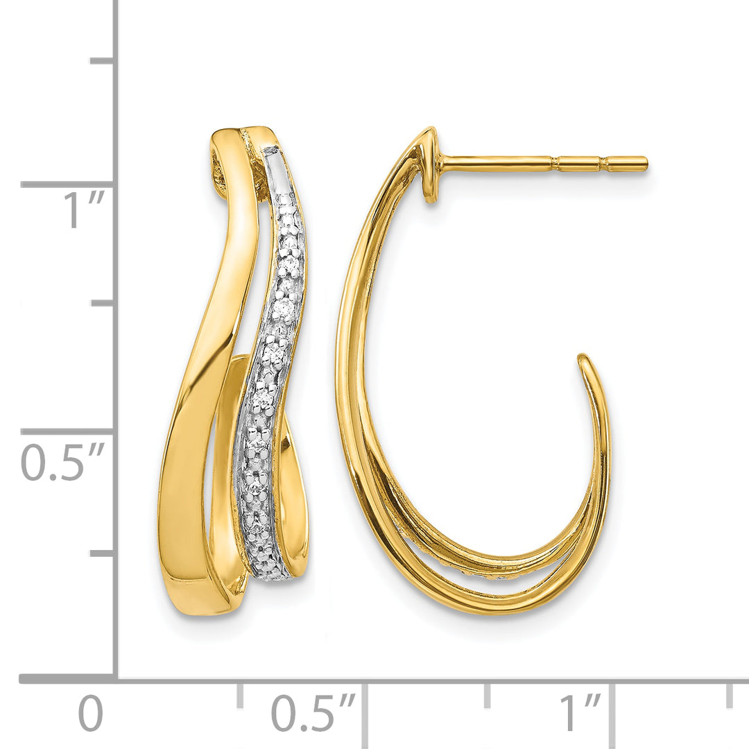 14k Yellow Gold 1/15 CT Diamond Fancy J-Hoop Post Earrings