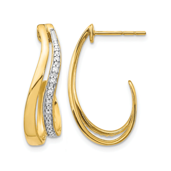 14k Yellow Gold 1/15 CT Diamond Fancy J-Hoop Post Earrings