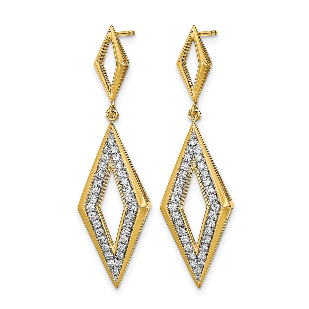 14k Yellow Gold Polished 3/8 CT Diamond Fancy Dangle Post Earrings