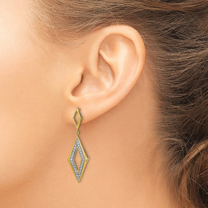14k Yellow Gold Polished 3/8 CT Diamond Fancy Dangle Post Earrings