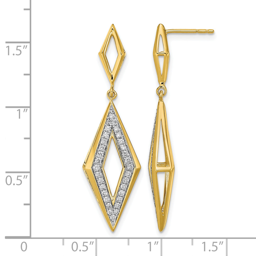 14k Yellow Gold Polished 3/8 CT Diamond Fancy Dangle Post Earrings