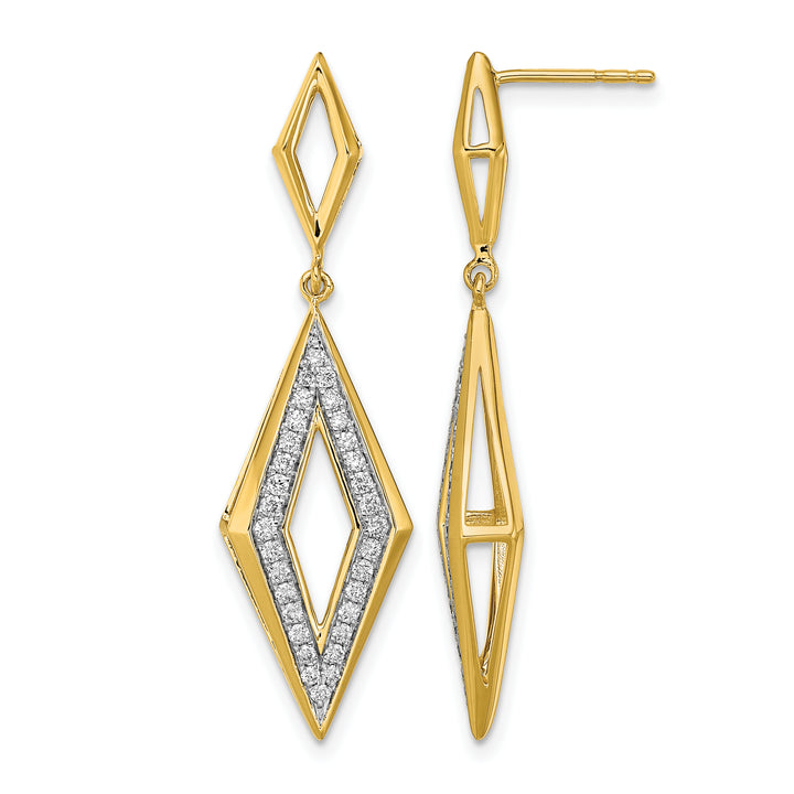 14k Yellow Gold Polished 3/8 CT Diamond Fancy Dangle Post Earrings