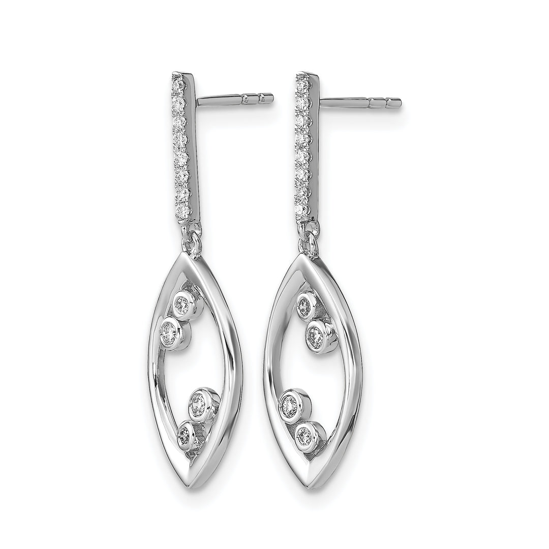 14k White Gold Polished Fancy 1/6 CT Diamond Dangle Post Earrings