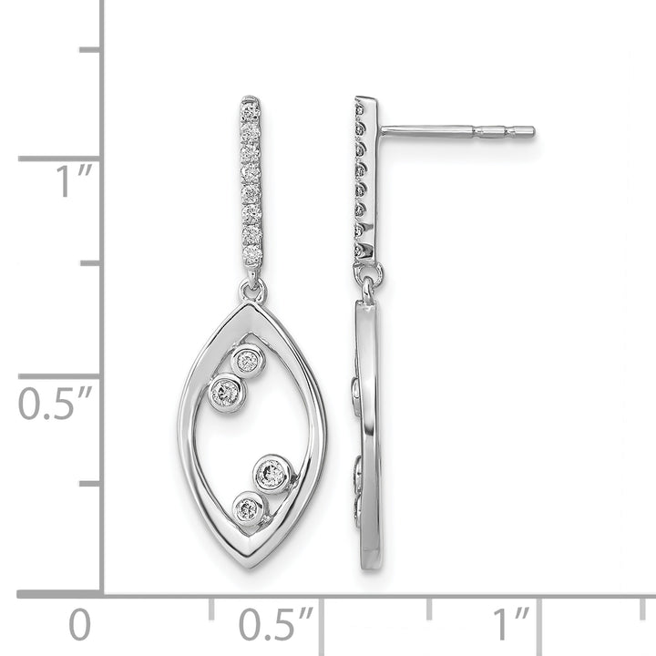 14k White Gold Polished Fancy 1/6 CT Diamond Dangle Post Earrings